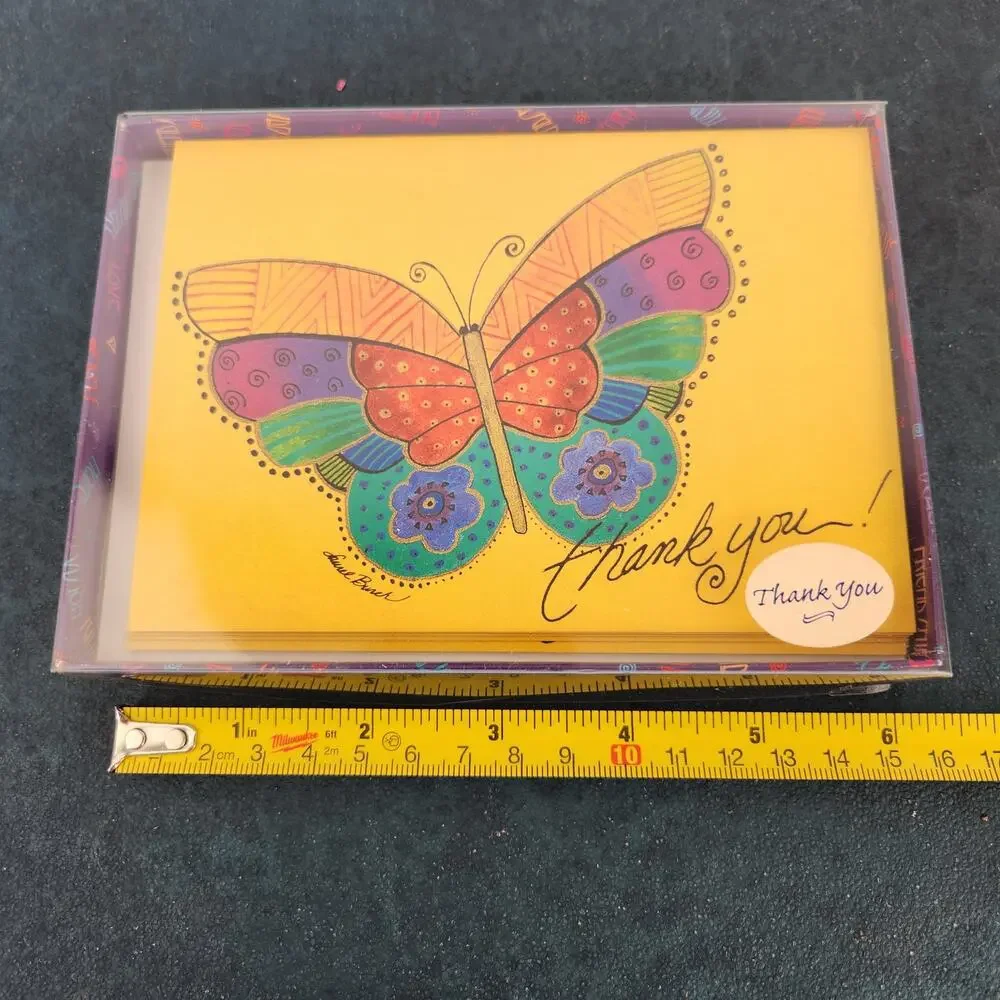 VTG Laurel Burch Butterfly Pring Thank You Cards (8) Colorful Artsy